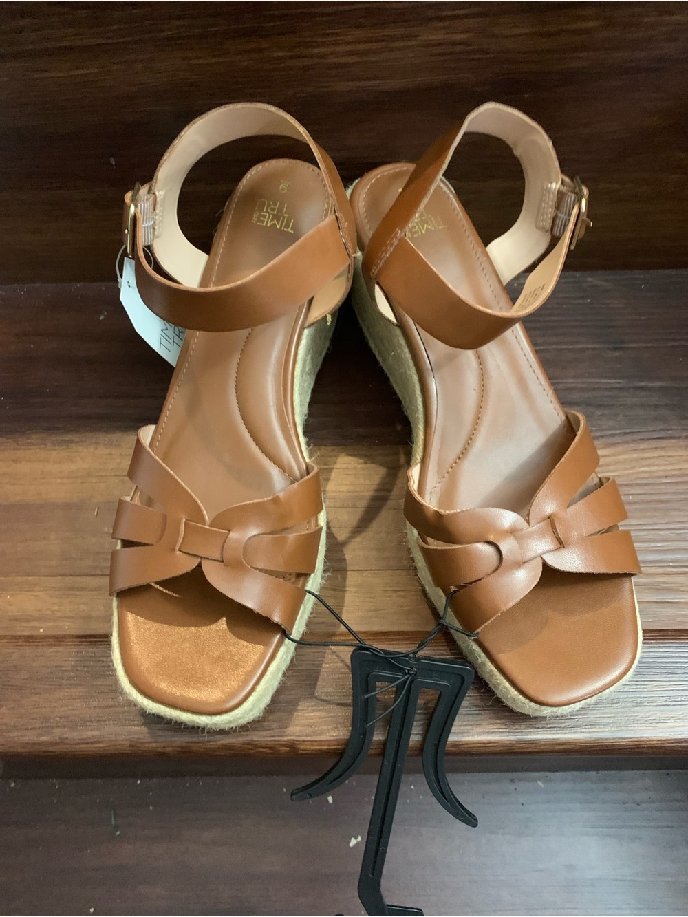 New Time and Tru Brown Espadrille Wedge Sandals with Knotted Straps. Size 9